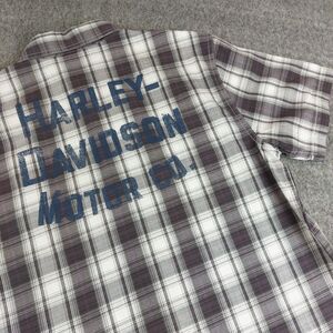 Harley Davidson Button Up Shirt Men's Medium Purple Plaid Short Sleeve Spell Out